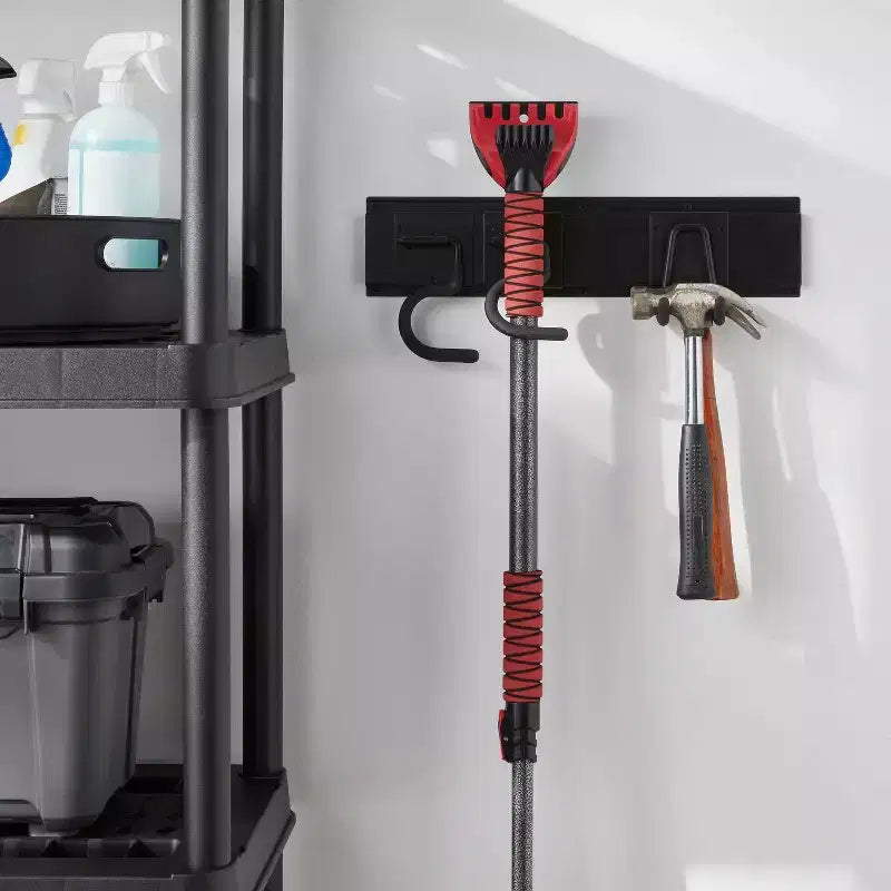 Gancio portautensili e kit per binario per garage Heavy Duty - Brightroom™: contenitore a parete, acciaio, nero, larghezza 91 cm, capacità 40 kg