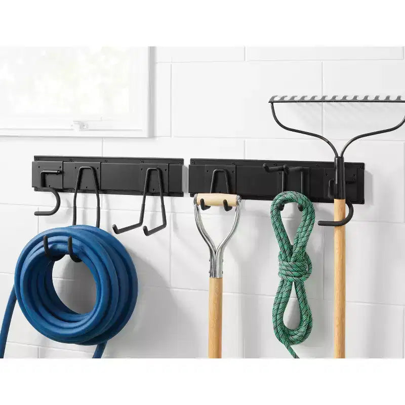 Gancio portautensili e kit per binario per garage Heavy Duty - Brightroom™: contenitore a parete, acciaio, nero, larghezza 91 cm, capacità 40 kg