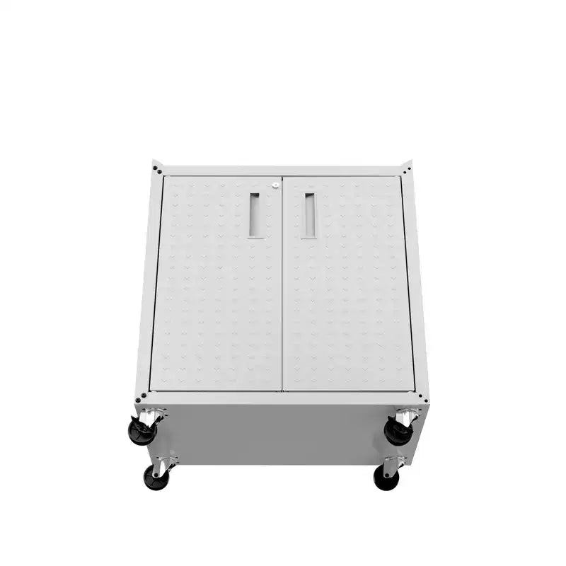 Manhattan Comfort Fortress Set 3 Mobili e Banco da Lavoro Salvaspazio per Garage 1.0 Bianco: Contenitori con Serratura e Ripiani Regolabili