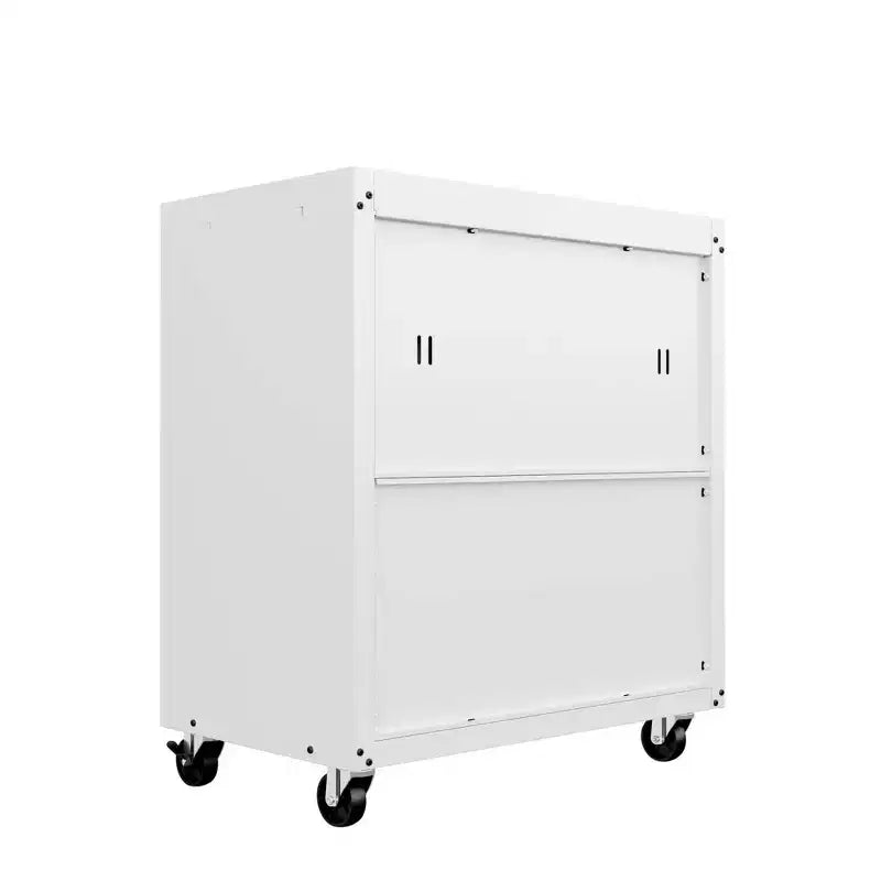 Manhattan Comfort Fortress Set 3 Mobili e Banco da Lavoro Salvaspazio per Garage 1.0 Bianco: Contenitori con Serratura e Ripiani Regolabili