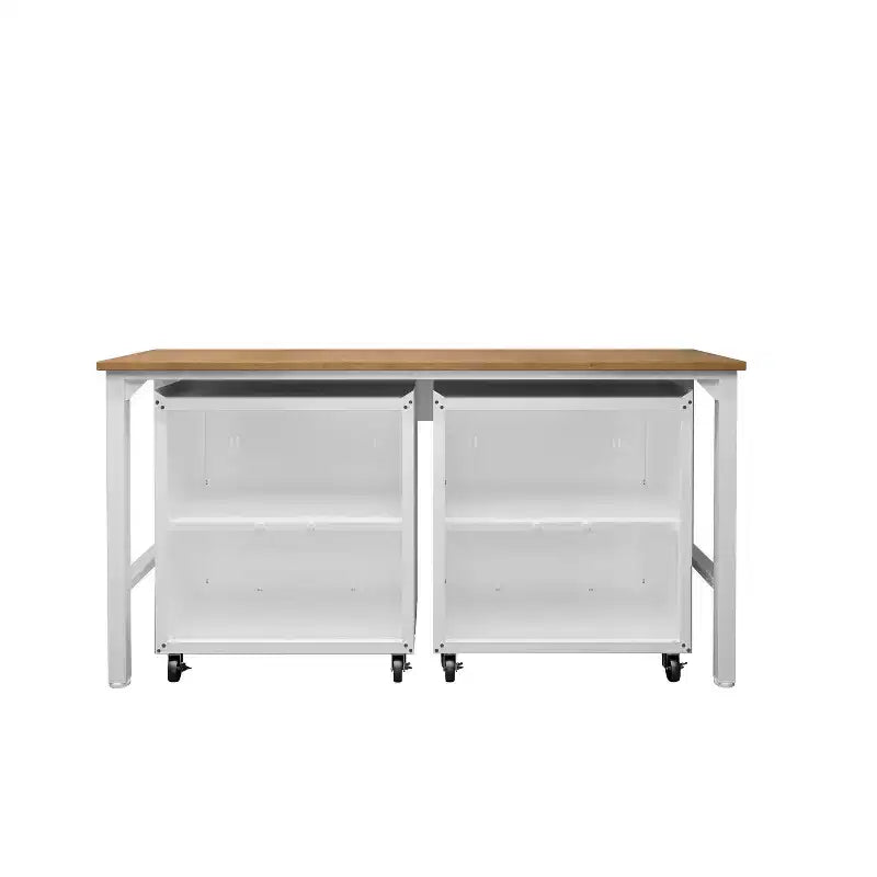 Manhattan Comfort Fortress Set 3 Mobili e Banco da Lavoro Salvaspazio per Garage 1.0 Bianco: Contenitori con Serratura e Ripiani Regolabili