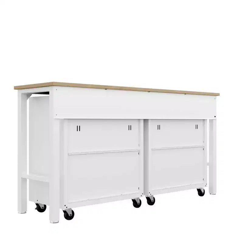 Manhattan Comfort Fortress Set 3 Mobili e Banco da Lavoro Salvaspazio per Garage 1.0 Bianco: Contenitori con Serratura e Ripiani Regolabili