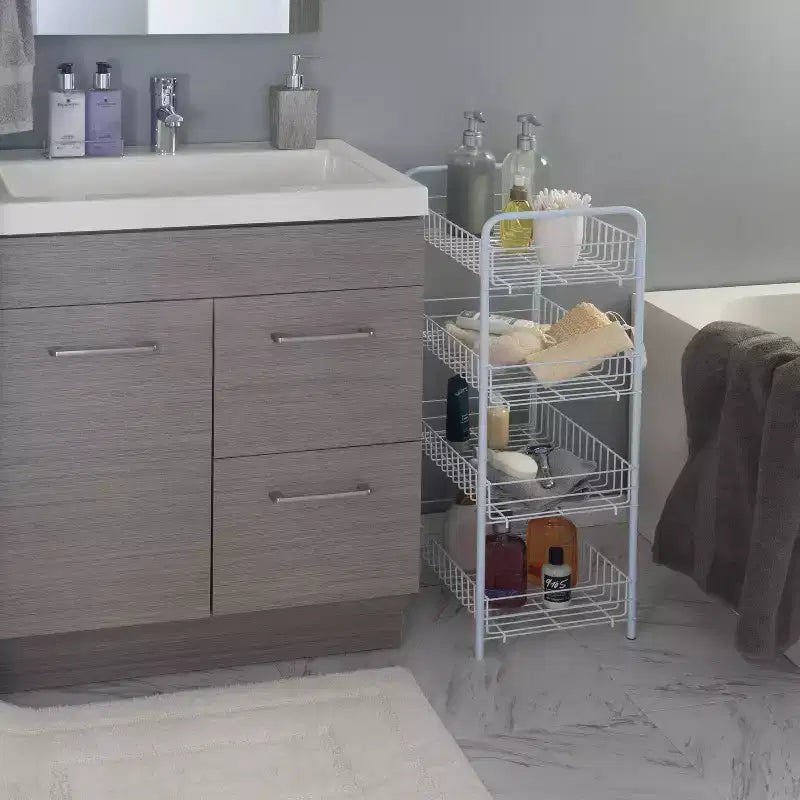 Carrello scorrevole a 4 ripiani Simplify: Contenitore multiuso in acciaio, Bianco, Pulire a chiazze, Montaggio da adulto richiesto