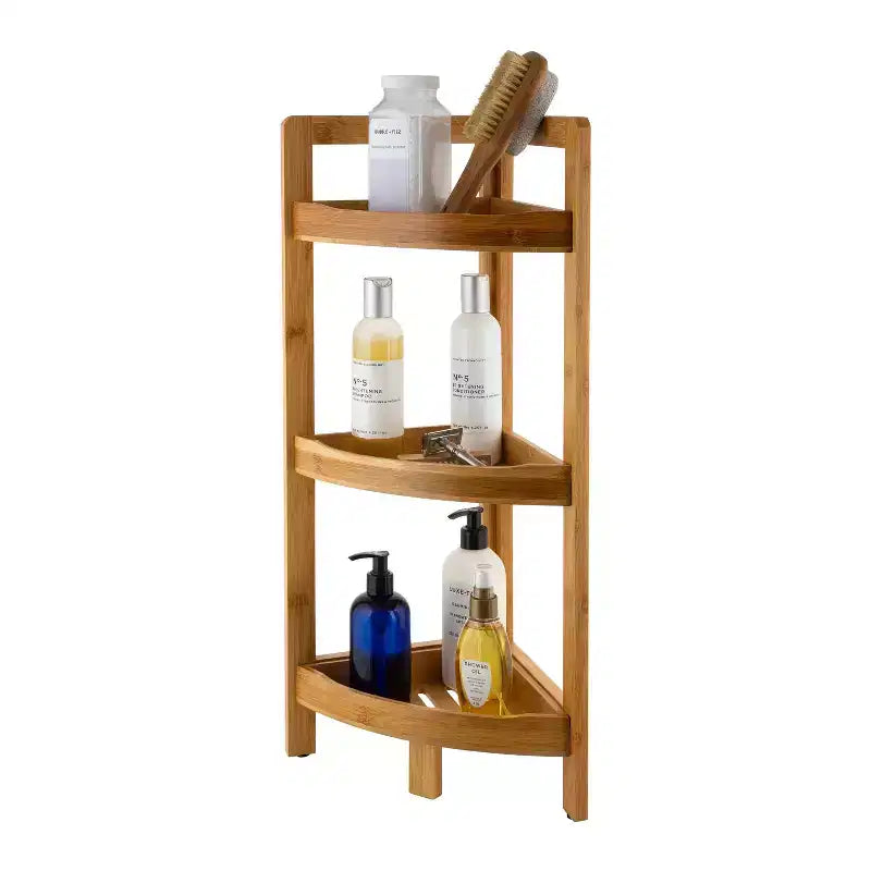 Organize It All 3 Tier Lohas Collection Mensola ad Angolo Marrone: Mobiletto in Lino e Bambù, Contenitore Universale, 3 Ripiani