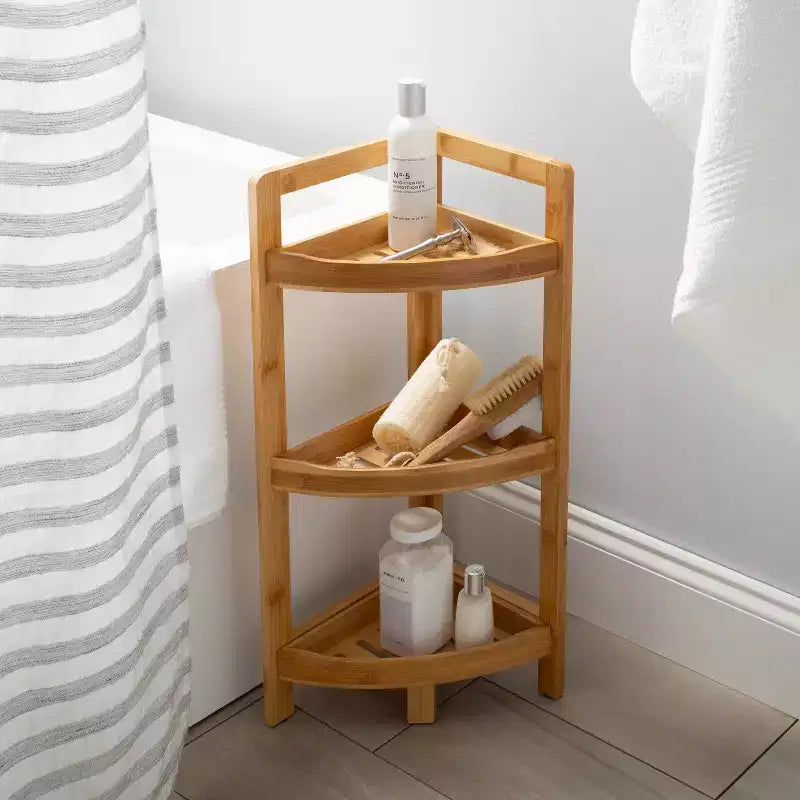 Organize It All 3 Tier Lohas Collection Mensola ad Angolo Marrone: Mobiletto in Lino e Bambù, Contenitore Universale, 3 Ripiani