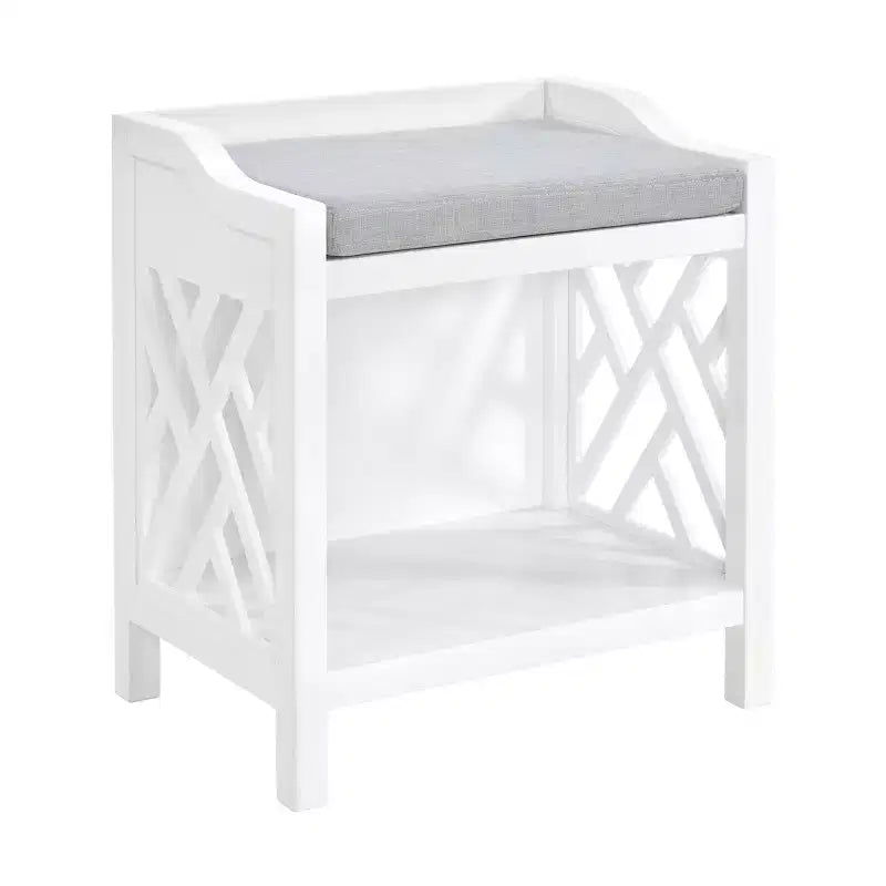 Panca Coventry con cuscino bianco - Alaterre Furniture: telaio rettangolare in legno imbottito, tessuto in poliestere, pulizia a secco