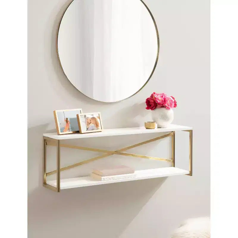 Kate & Laurel All Things Decor Mensola da Parete a 2 Ripiani Ascott 36"x12"x8" Bianca - Arredo Moderno Glam, Ganci a Serratura