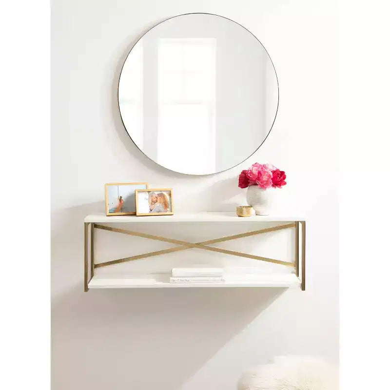 Kate & Laurel All Things Decor Mensola da Parete a 2 Ripiani Ascott 36"x12"x8" Bianca - Arredo Moderno Glam, Ganci a Serratura