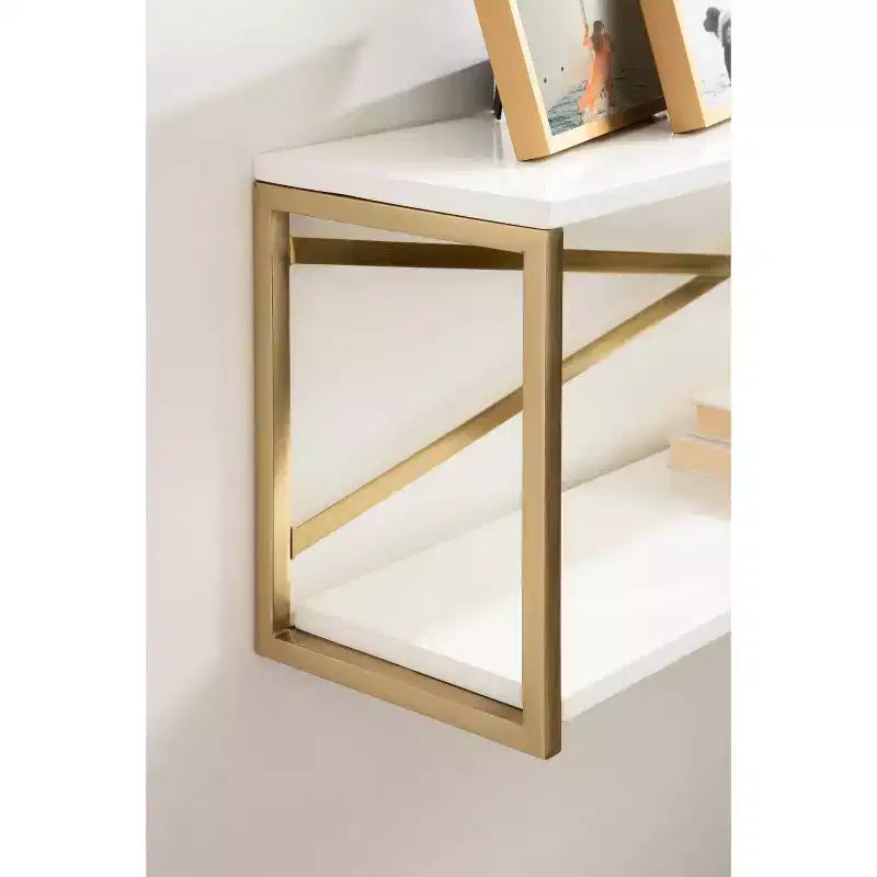 Kate & Laurel All Things Decor Mensola da Parete a 2 Ripiani Ascott 36"x12"x8" Bianca - Arredo Moderno Glam, Ganci a Serratura