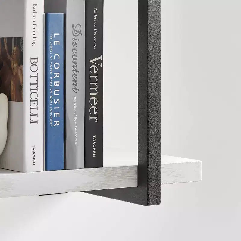 Mensola a parete moderna a 2 livelli con staffe sospese, 31.5" x 22.5", Betulla Bianca - Danya B.: Elegante contenitore, Metallo MDF