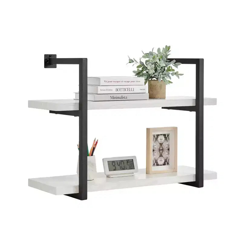 Mensola a parete moderna a 2 livelli con staffe sospese, 31.5" x 22.5", Betulla Bianca - Danya B.: Elegante contenitore, Metallo MDF