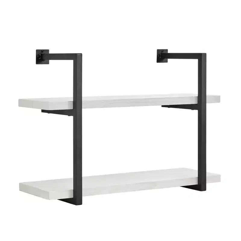 Mensola a parete moderna a 2 livelli con staffe sospese, 31.5" x 22.5", Betulla Bianca - Danya B.: Elegante contenitore, Metallo MDF