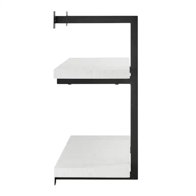 Mensola a parete moderna a 2 livelli con staffe sospese, 31.5" x 22.5", Betulla Bianca - Danya B.: Elegante contenitore, Metallo MDF