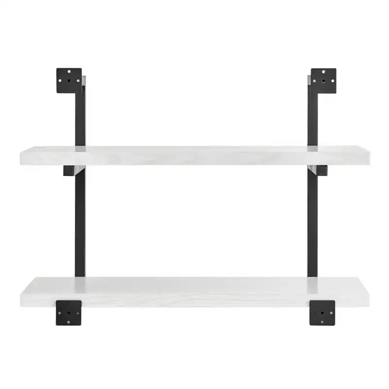 Mensola a parete moderna a 2 livelli con staffe sospese, 31.5" x 22.5", Betulla Bianca - Danya B.: Elegante contenitore, Metallo MDF