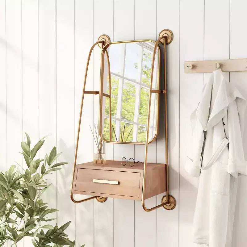 Specchio decorativo da parete Piuma Shelf oro - ZM Home