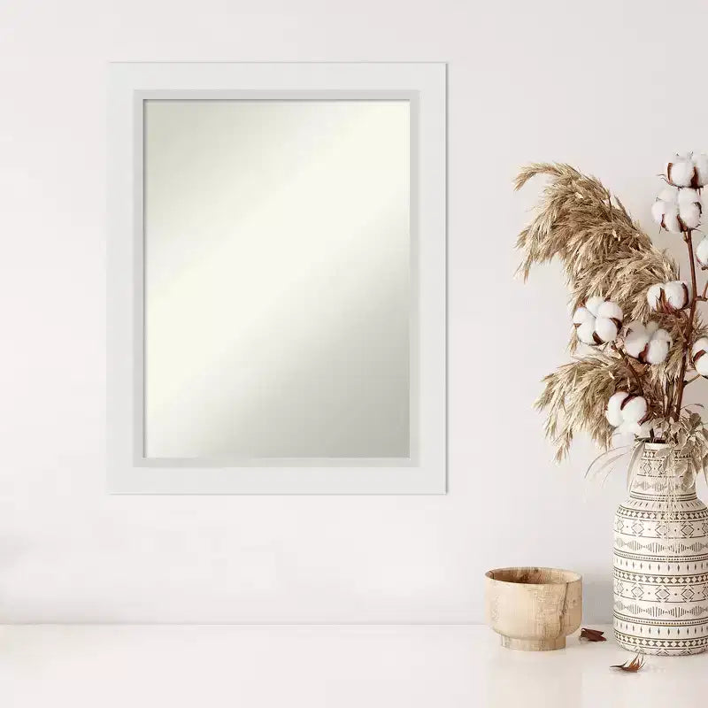 Specchio da parete rettangolare bianco Amanti Art Non-Beveled 22" x 28" - Moderno, include accessori per il montaggio