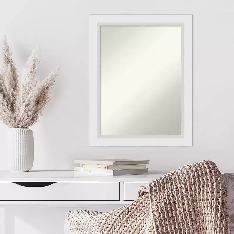 Specchio da parete rettangolare bianco Amanti Art Non-Beveled 22" x 28" - Moderno, include accessori per il montaggio