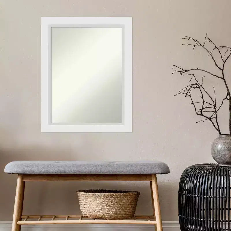 Specchio da parete rettangolare bianco Amanti Art Non-Beveled 22" x 28" - Moderno, include accessori per il montaggio