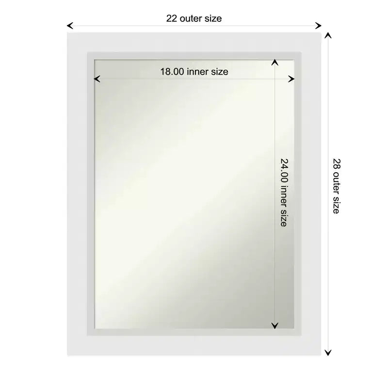 Specchio da parete rettangolare bianco Amanti Art Non-Beveled 22" x 28" - Moderno, include accessori per il montaggio