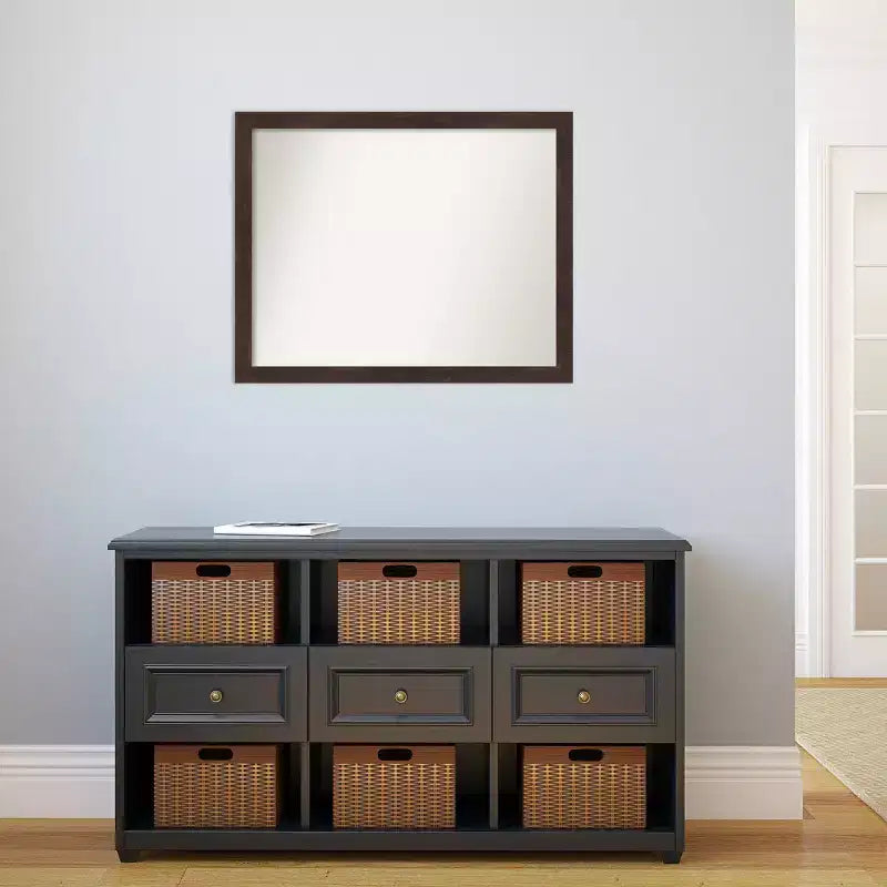 Specchio da parete in legno di noce scuro Fresco senza smussatura 31" x 25" - Amanti Art: Design rettangolare moderno, include hardware di montaggio