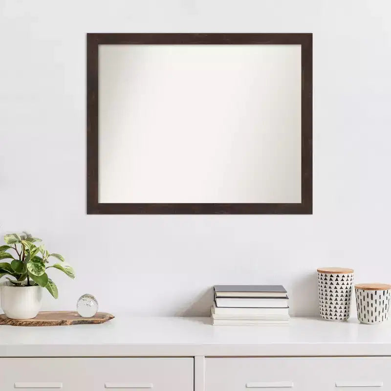 Specchio da parete in legno di noce scuro Fresco senza smussatura 31" x 25" - Amanti Art: Design rettangolare moderno, include hardware di montaggio