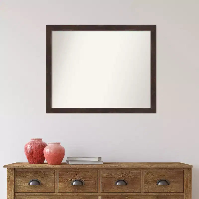 Specchio da parete in legno di noce scuro Fresco senza smussatura 31" x 25" - Amanti Art: Design rettangolare moderno, include hardware di montaggio
