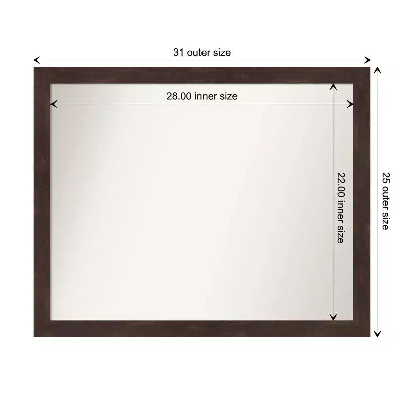Specchio da parete in legno di noce scuro Fresco senza smussatura 31" x 25" - Amanti Art: Design rettangolare moderno, include hardware di montaggio