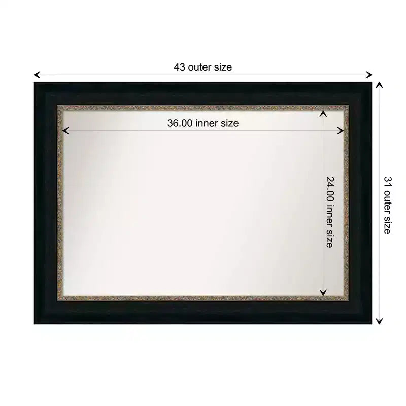 Specchio da parete per bagno Paragon 43" x 31" senza cornice bronzo - Amanti Art: Include hardware di montaggio