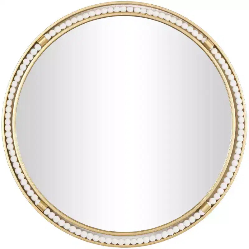26"x26" Metal Wall Mirror with White Wood Beading Gold - Olivia & May: Luxury Glam Decor, No Assembly Required
