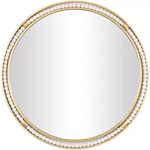 26"x26" Metal Wall Mirror with White Wood Beading Gold - Olivia & May: Luxury Glam Decor, No Assembly Required