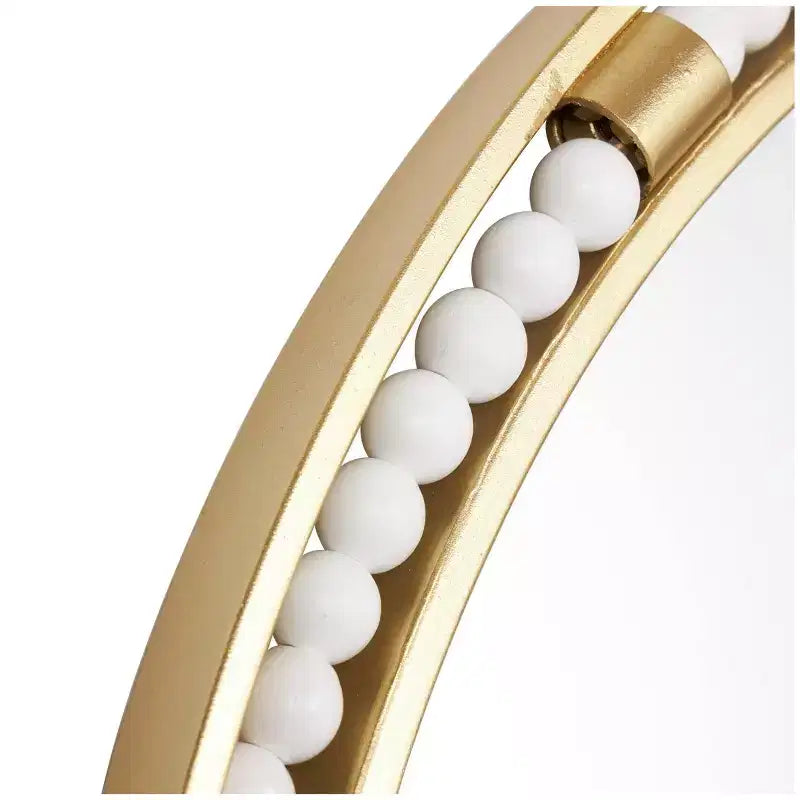 Specchio da parete in metallo 26"x26" con perline in legno bianco Oro - Olivia & May: Arredamento Glamour di Lusso, Nessun Montaggio Richiesto