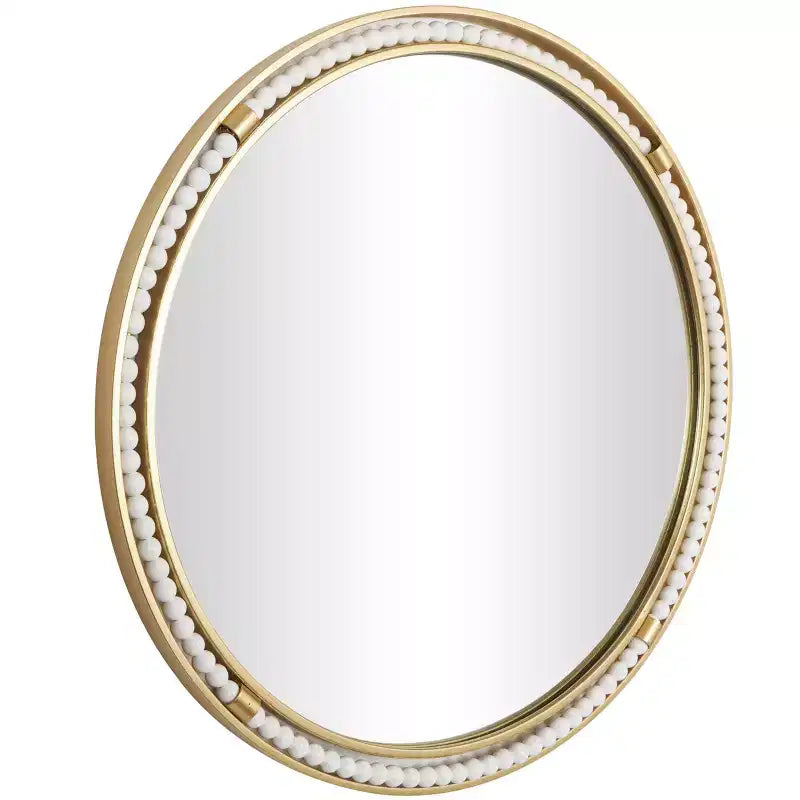 Specchio da parete in metallo 26"x26" con perline in legno bianco Oro - Olivia & May: Arredamento Glamour di Lusso, Nessun Montaggio Richiesto
