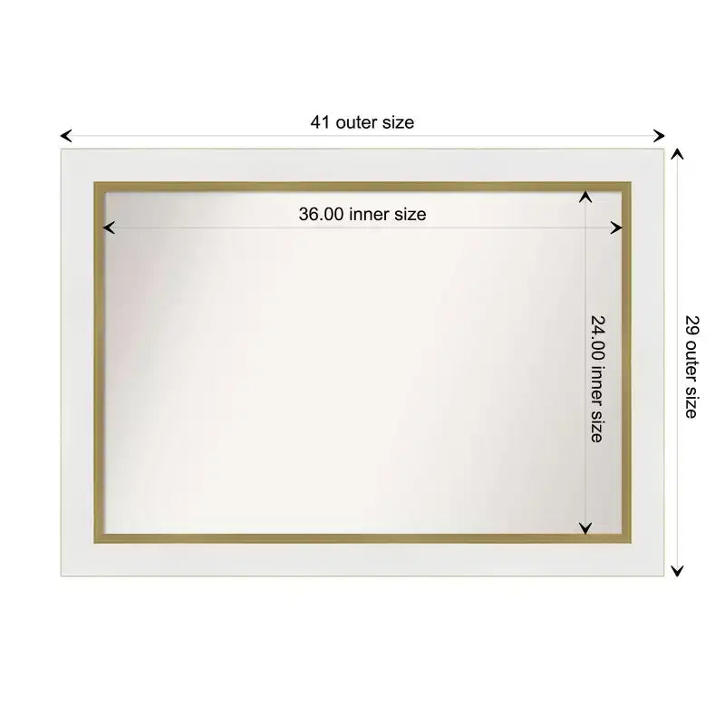 Specchio da parete per bagno Amanti Art Eva senza smussatura 41" x 29" Bianco: Cornice Oro, Accessorio da toeletta