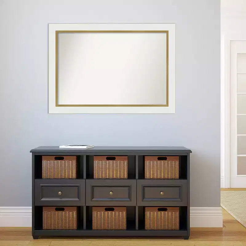 Specchio da parete per bagno Amanti Art Eva senza smussatura 41" x 29" Bianco: Cornice Oro, Accessorio da toeletta