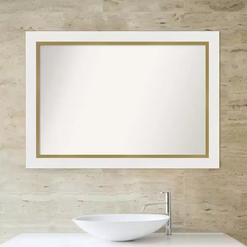 Specchio da parete per bagno Amanti Art Eva senza smussatura 41" x 29" Bianco: Cornice Oro, Accessorio da toeletta