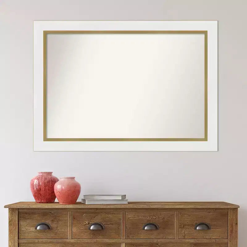 Specchio da parete per bagno Amanti Art Eva senza smussatura 41" x 29" Bianco: Cornice Oro, Accessorio da toeletta