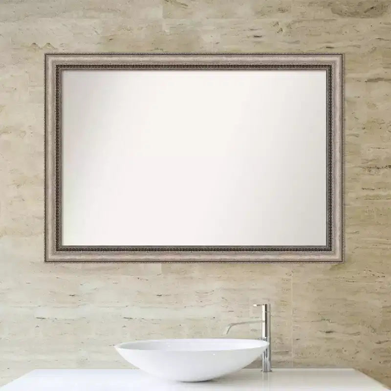 Specchio da parete per bagno Lyla ornato, senza smussatura, 40" x 28", argento - Amanti Art: cornice in polistirolo, montaggio a parete