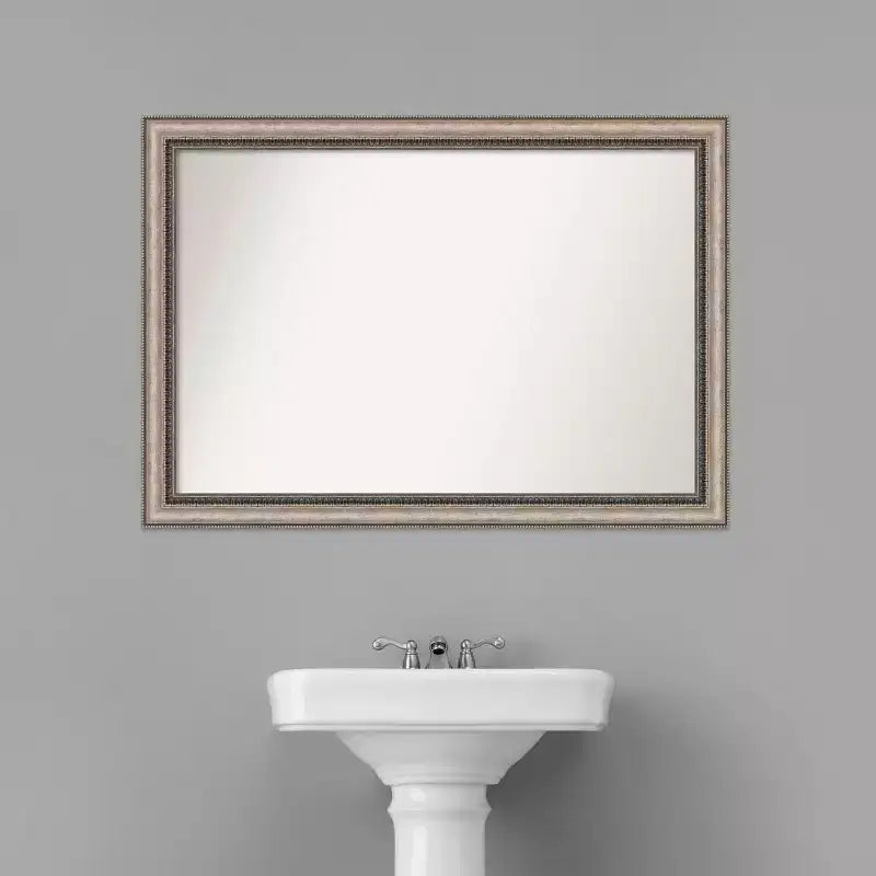 Specchio da parete per bagno Lyla ornato, senza smussatura, 40" x 28", argento - Amanti Art: cornice in polistirolo, montaggio a parete