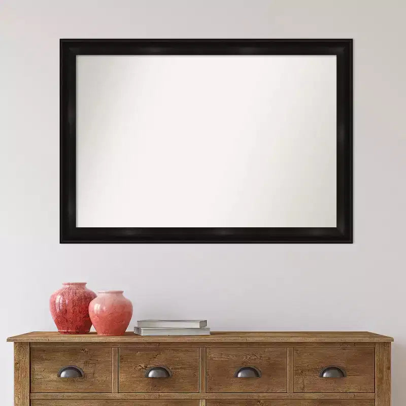 Specchio da parete stretto Grand Black non smussato 40"x28" - Amanti Art: Rettangolare moderno, cornice in polistirene