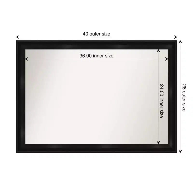 Specchio da parete stretto Grand Black non smussato 40"x28" - Amanti Art: Rettangolare moderno, cornice in polistirene