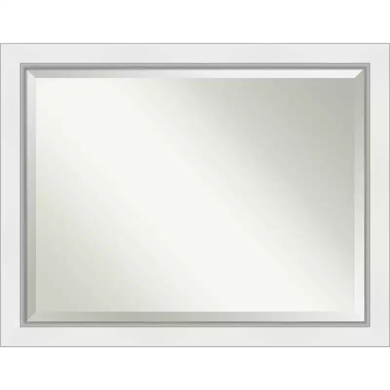 Amanti Art 46"x36" Eva White Framed Wall Mirror Silver: Modern Rectangle Beveled, No Assembly, Wall Mount