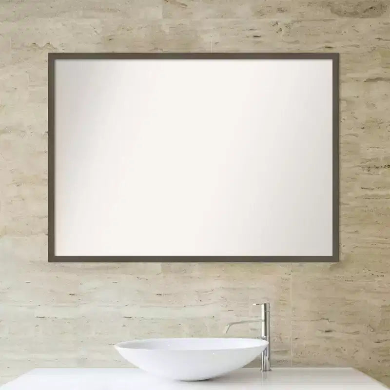 Specchio da parete per bagno Amanti Art Svelte Clay Gray Wood non smussato da 40" x 29" - Amanti Art: da parete, hardware incluso