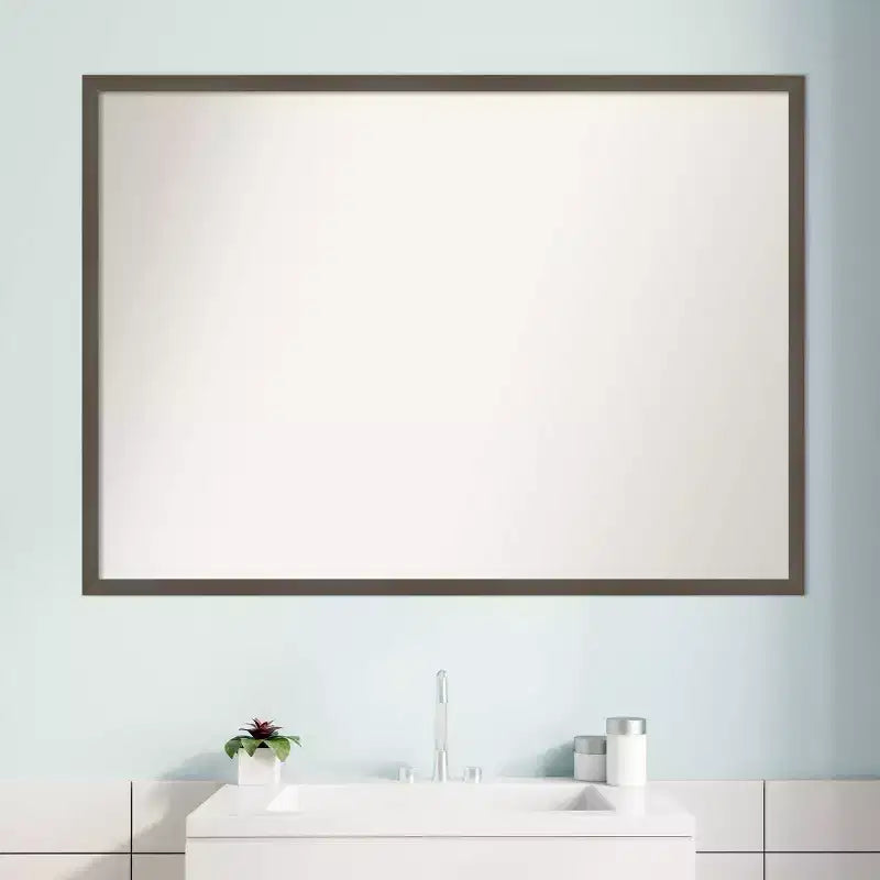 Specchio da parete per bagno Amanti Art Svelte Clay Gray Wood non smussato da 40" x 29" - Amanti Art: da parete, hardware incluso