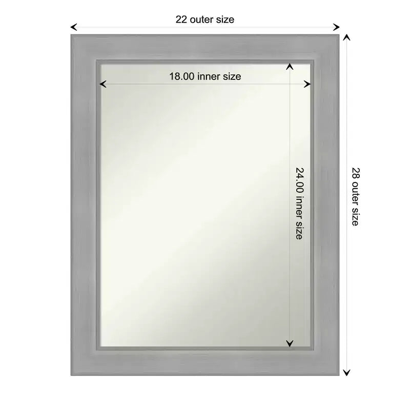 Specchio da parete per bagno Vista spazzolato in nichel senza smussatura 22" x 28" - Amanti Art: rettangolare, cornice in polistirolo, include ferramenta di montaggio