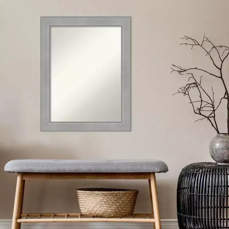 Specchio da parete per bagno Vista spazzolato in nichel senza smussatura 22" x 28" - Amanti Art: rettangolare, cornice in polistirolo, include ferramenta di montaggio