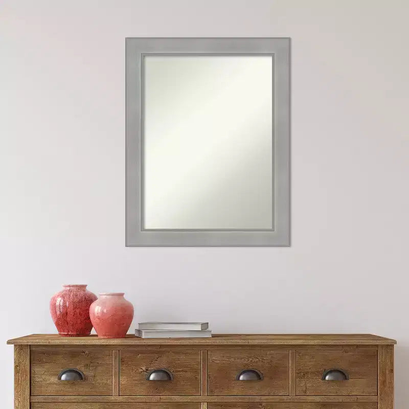 Specchio da parete per bagno Vista spazzolato in nichel senza smussatura 22" x 28" - Amanti Art: rettangolare, cornice in polistirolo, include ferramenta di montaggio