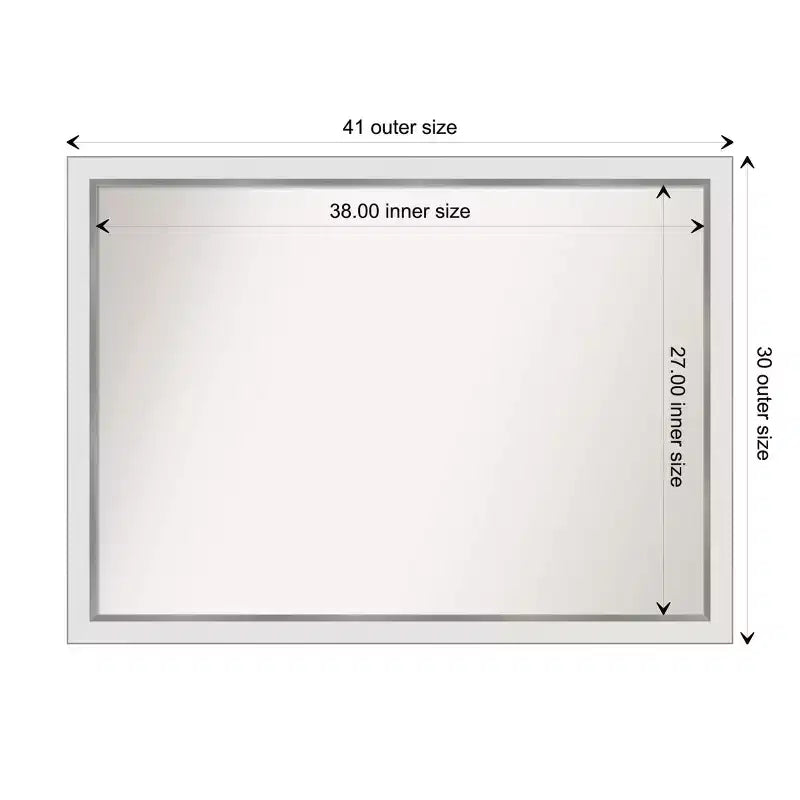 Specchio da parete rettangolare con cornice stretta bianca/argento, 1 persona, 41" x 30"