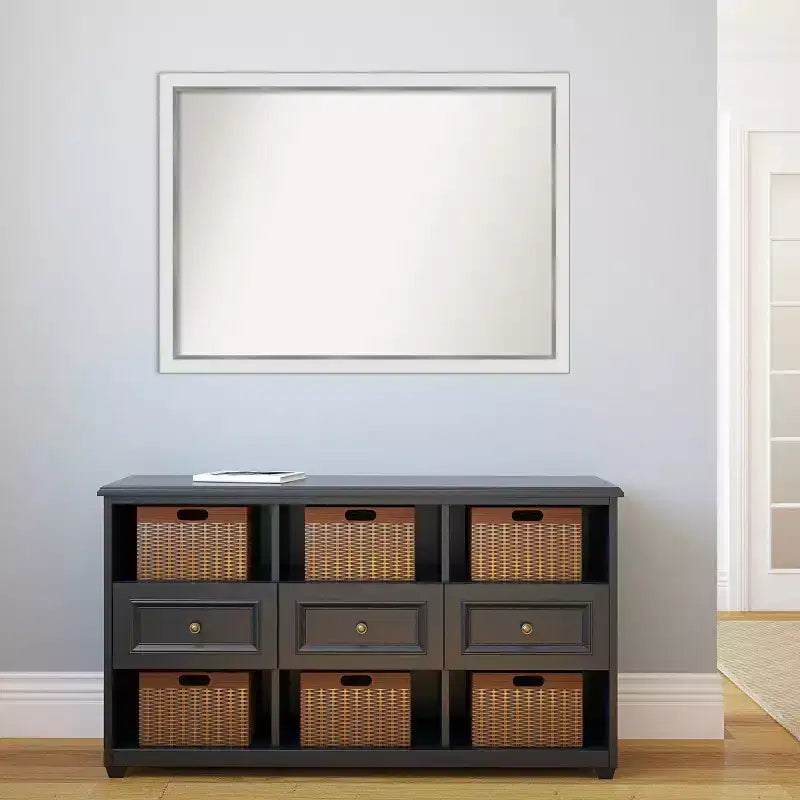Specchio da parete rettangolare con cornice stretta bianca/argento, 1 persona, 41" x 30"