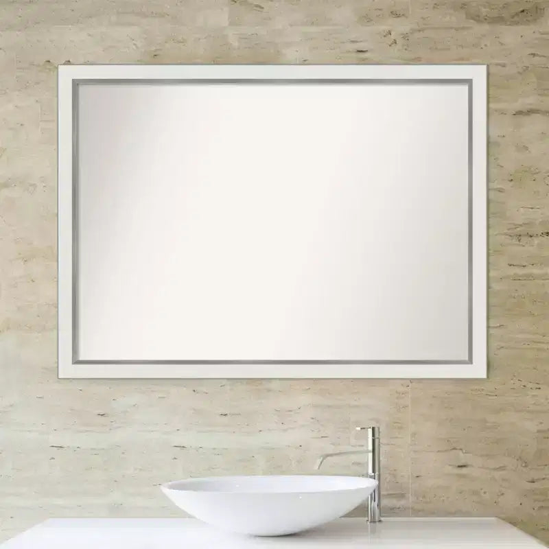 Specchio da parete rettangolare con cornice stretta bianca/argento, 1 persona, 41" x 30"