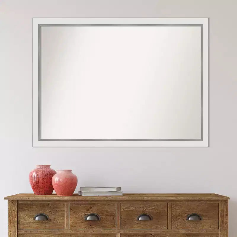 Specchio da parete rettangolare con cornice stretta bianca/argento, 1 persona, 41" x 30"